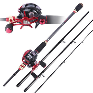 4 sections Carbon Fiber Baitcasting Rod & Reel Combo Set