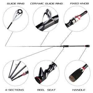 4 sections Carbon Fiber Baitcasting Rod & Reel Combo Set