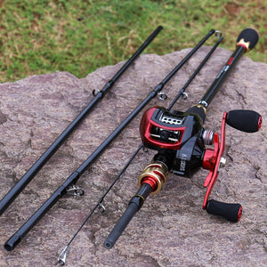 4 sections Carbon Fiber Baitcasting Rod & Reel Combo Set